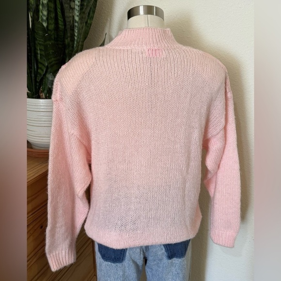Vintage Pink pastel Knit Sweater – Beaded Lace sequin Shoulder feminine - Picture 4 of 6